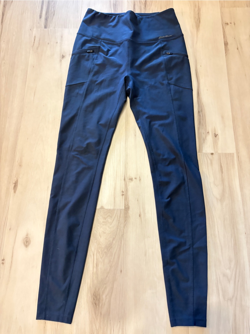 Eddie Bauer High Rise Trail Tight Leggings Blue Medium Tall MT Hiking Zip Pocket